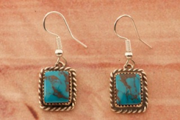 Genuine Kingman Turquoise Sterling Silver Navajo Earrings